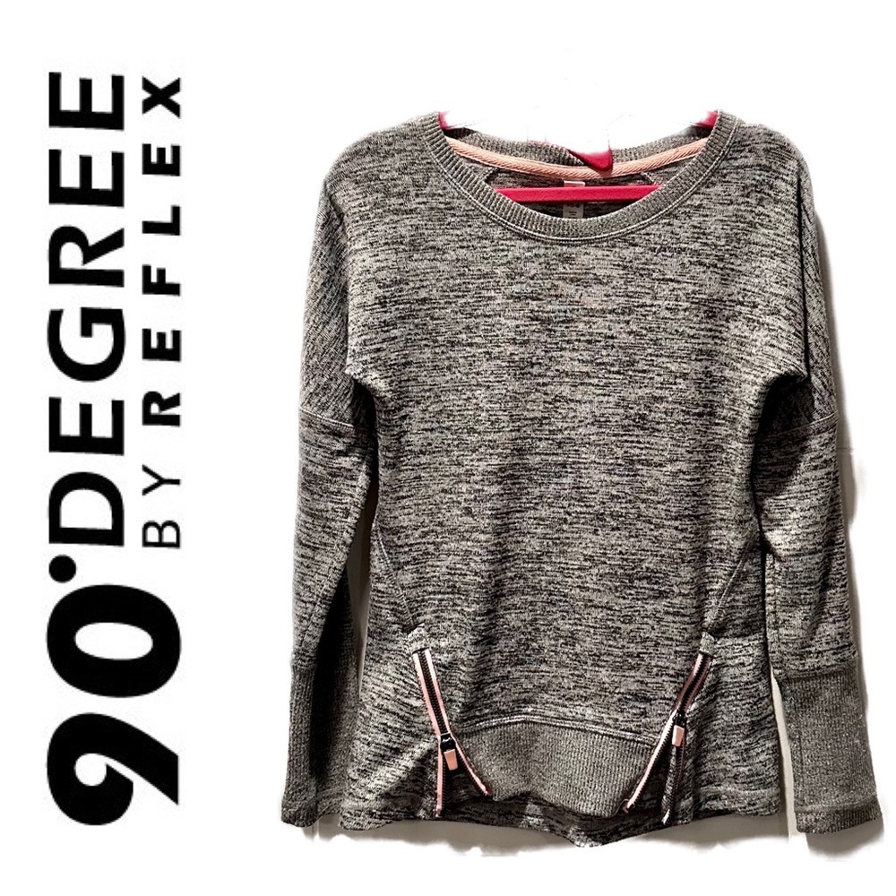90 DEGREE BY REFLEX Gray Sweater with Pink Zipper Detail